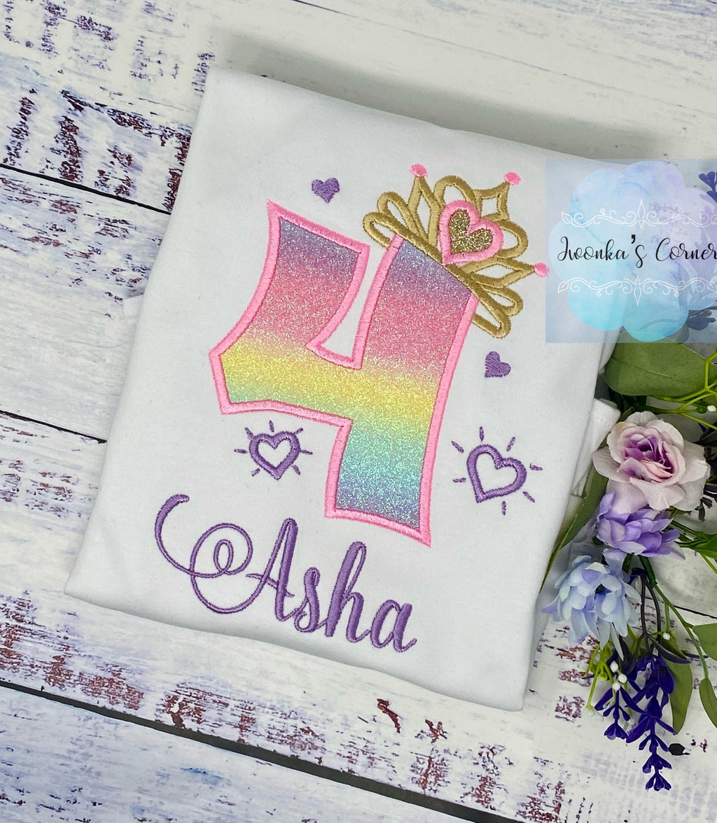 4th birthday shirt for girl, Princess birthday shirt, Number with crown birthday shirt, Girls 4th birthday shirt, Princess birthday party