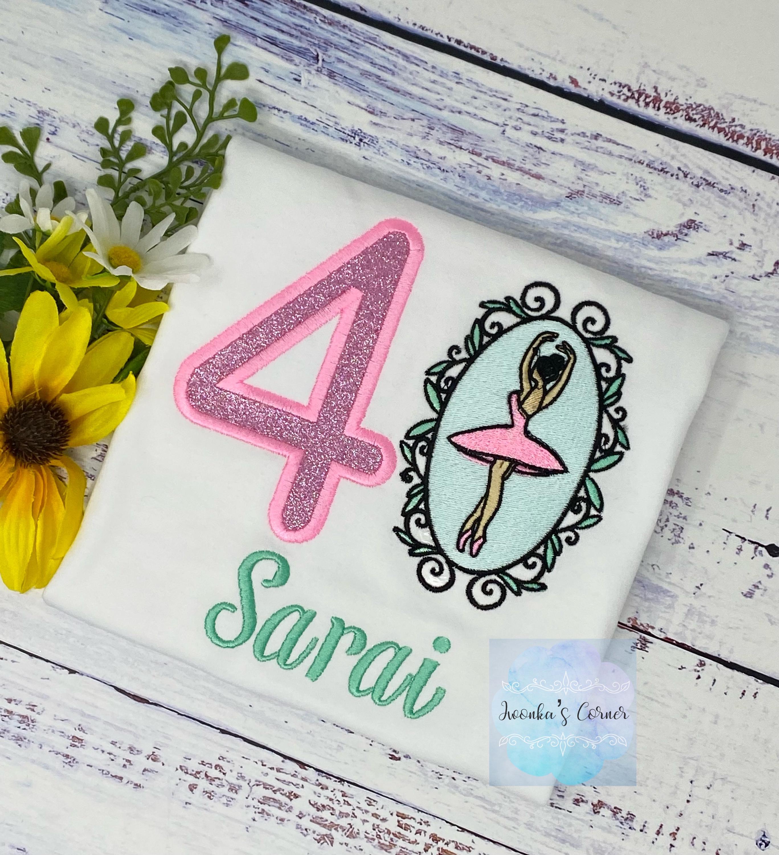 Girl 4th Birthday Personalized Ballet Embroidery Tee, Ballerina Birthday, Punk TUTU ballet Points,