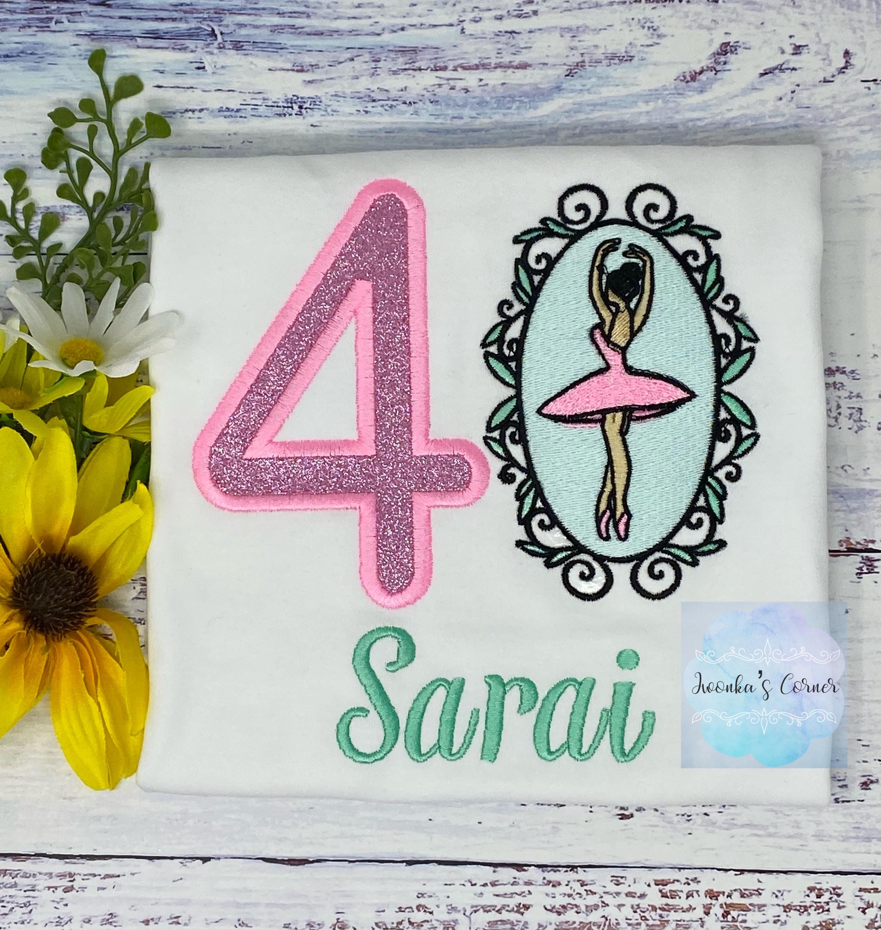 Girl 4th Birthday Personalized Ballet Embroidery Tee, Ballerina Birthday, Punk TUTU ballet Points,