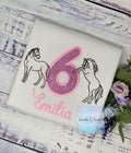 Girl 6th Birthday Shirt With simple horse sketch embroidery, Ponny birthday tee, Personalized tee with Horse