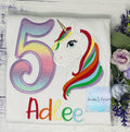 Girl 4th Birthday Pastel Unicorn and number Shirt, Girl Rainbow Pastel Unicorn Birthday, Rainbow Uni outfit, Unicorn embroidery, Any age