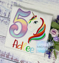 Girl 5th Birthday Unicorn and number Shirt, Girl Rainbow Pastel Unicorn Birthday, Rainbow Uni outfit, Unicorn embroidery, Any age