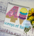 Girl Ice Cream 4 “Scoop of fun” birthday shirt, Sweet Ice Cream cone Theme Party, Pastel sweet birthday tee, Any age..