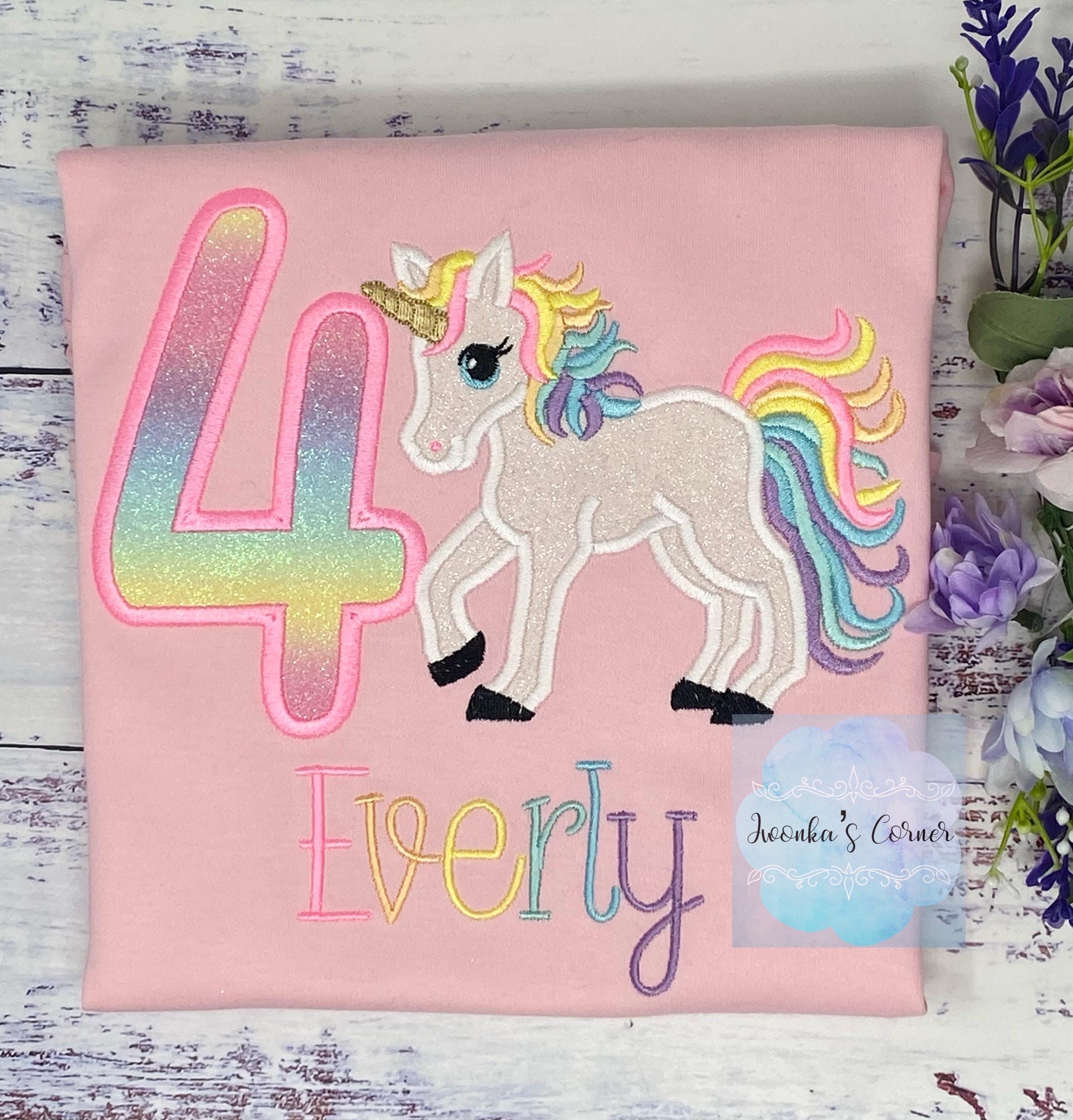 4th Birthday Pastel Unicorn Shirt, Girl Rainbow Unicorn Birthday Outfit, Rainbow Unicorn outfit, Unicorn embroidery, Any age
