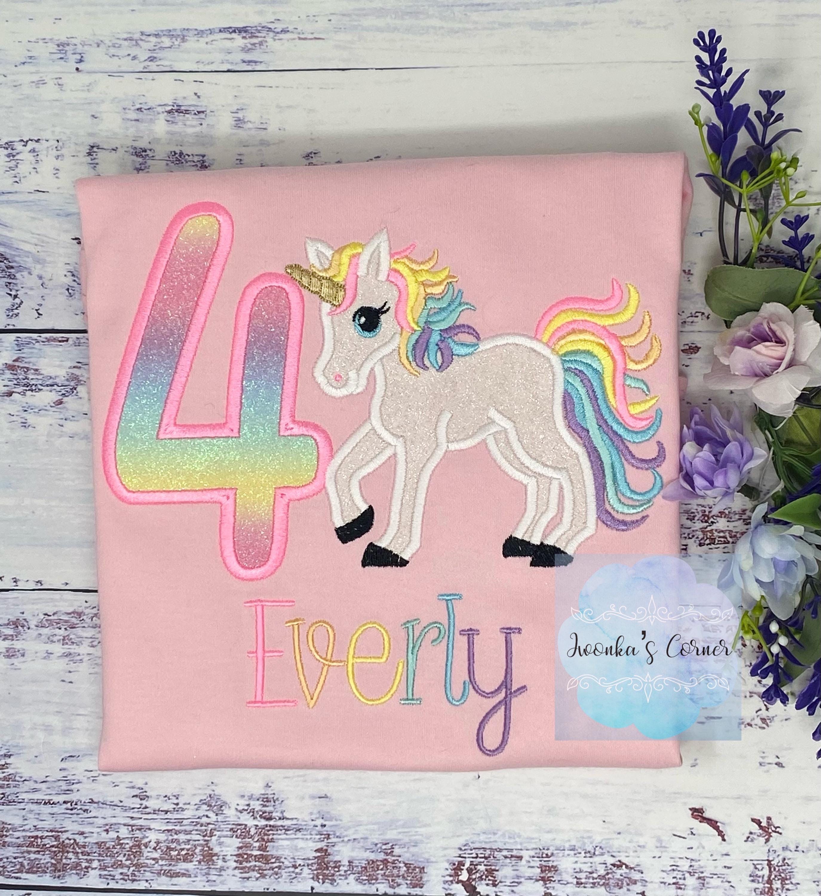 4th Birthday Pastel Unicorn Shirt, Girl Rainbow Unicorn Birthday Outfit, Rainbow Unicorn outfit, Unicorn embroidery, Any age