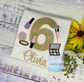 Girl 6th Birthday Shirt with Make up, Salon, Spa Birthday Shirt, Number cosmetics, Lipstick Powder Brush, Nail Polish,