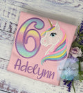 6th Birthday Pastel Unicorn Shirt, Girl Rainbow Pastel Unicorn Birthday Outfit, Purple Unicorn outfit, Unicorn embroidery, all ages
