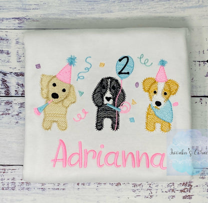 Girl 2nd Birthday Puppy Theme Embroidery shirt,
