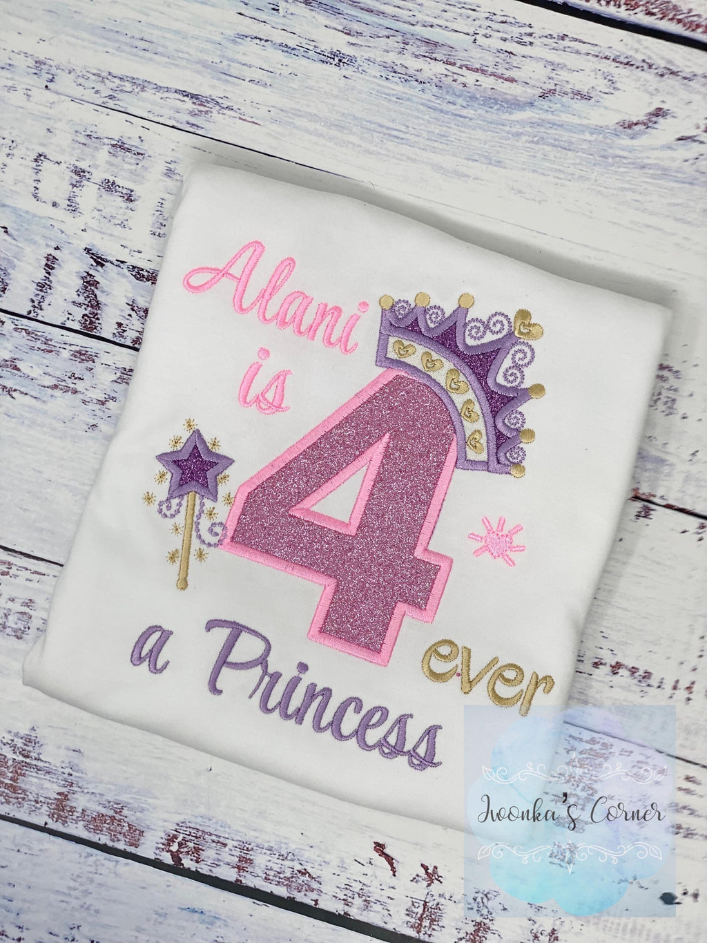 Girl 4th birthday shirt with princess tiara Heart number, Royal Crown, Pink Number Princesse Tiara Shirt, Any Age, 4-ever a princesse, Gold