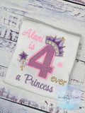 Girl 4th birthday shirt with princess tiara Heart number, Royal Crown, Pink Number Princesse Tiara Shirt, Any Age, 4-ever a princesse, Gold