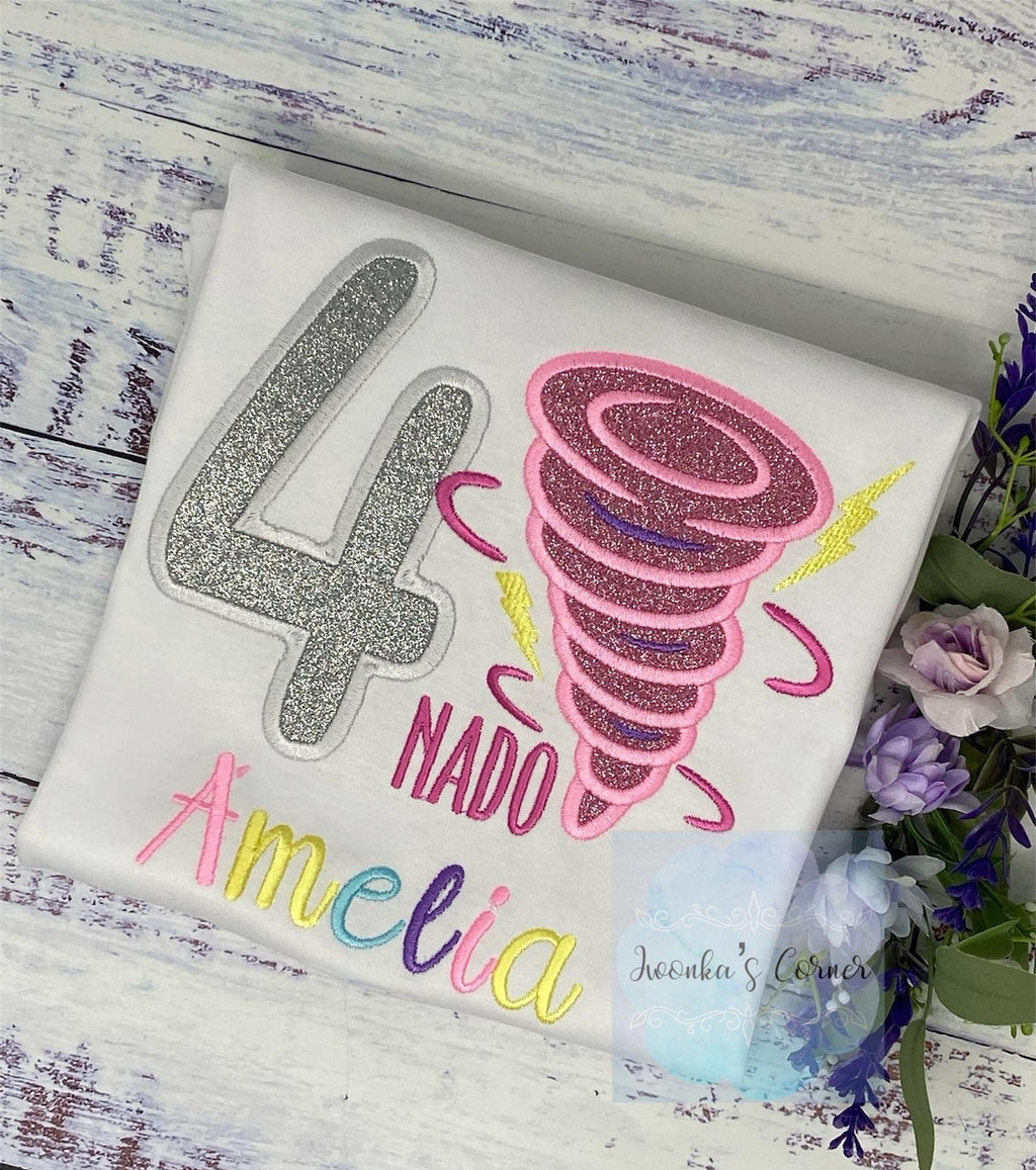 Girl 4th Birthday tornado, twister Shirt, Tornado, lightning tee,