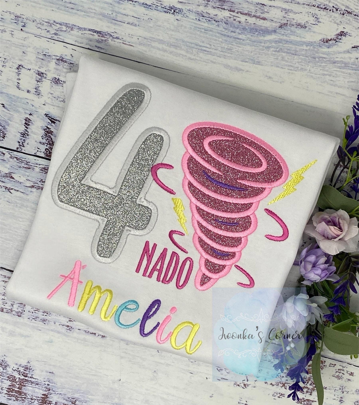 Girl 4th Birthday tornado, twister Shirt, Tornado, lightning tee,