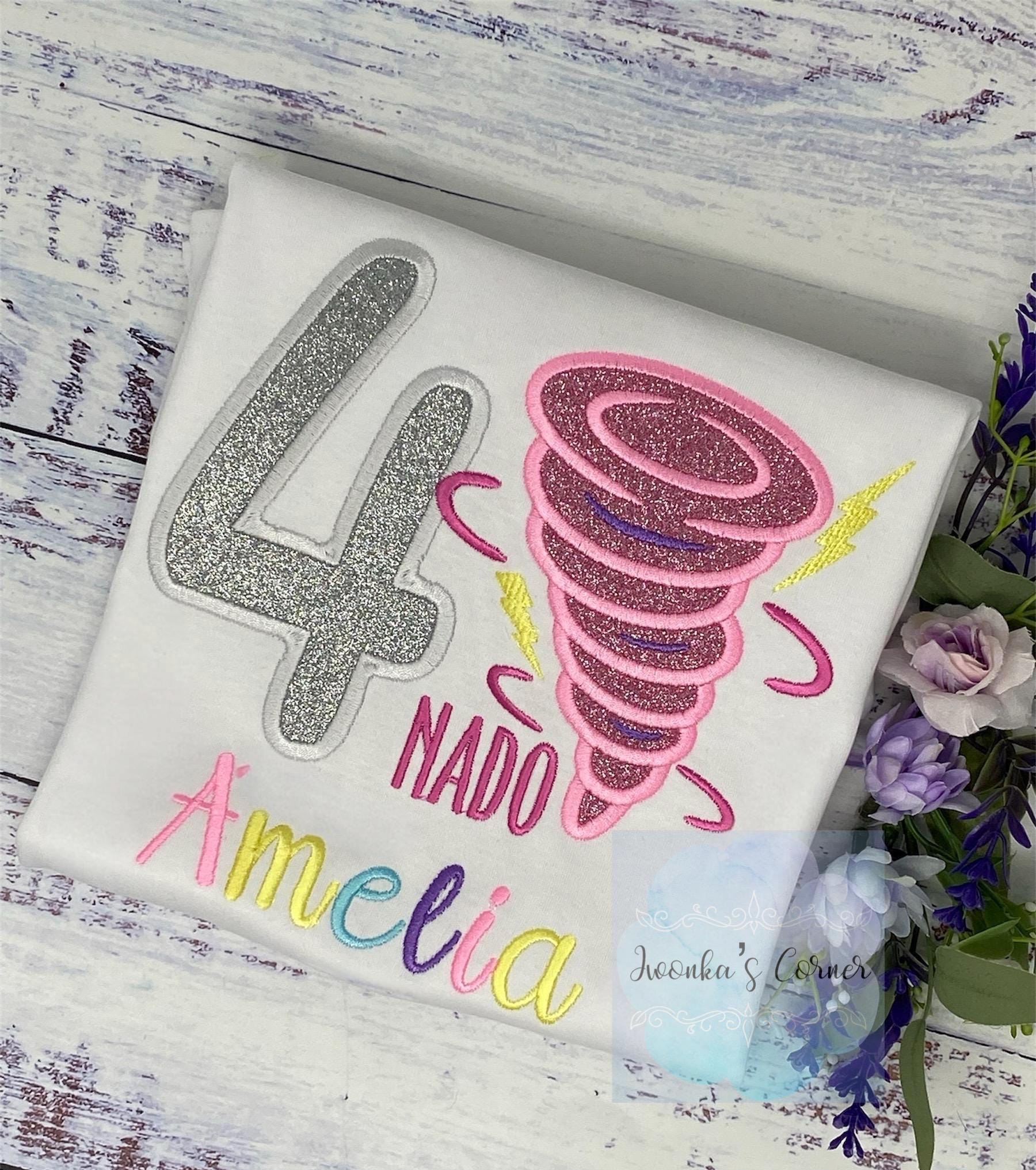 Girl 4th Birthday tornado, twister Shirt, Tornado, lightning tee,