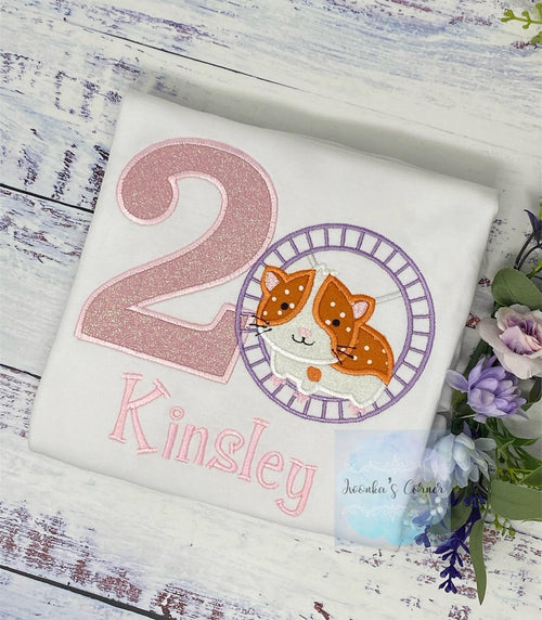 2nd Birthday Girl Embroidered Shirt With Hamster, Orange Hamster Custom Birthday Tee, Any age