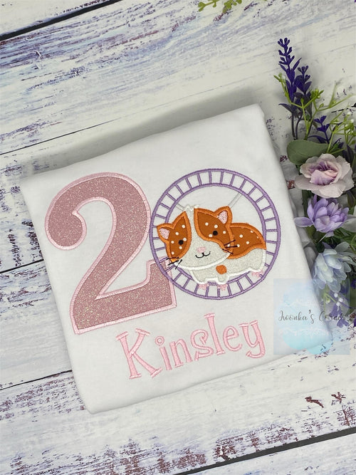 2nd Birthday Girl Embroidered Shirt With Hamster, Orange Hamster Custom Birthday Tee, Any age