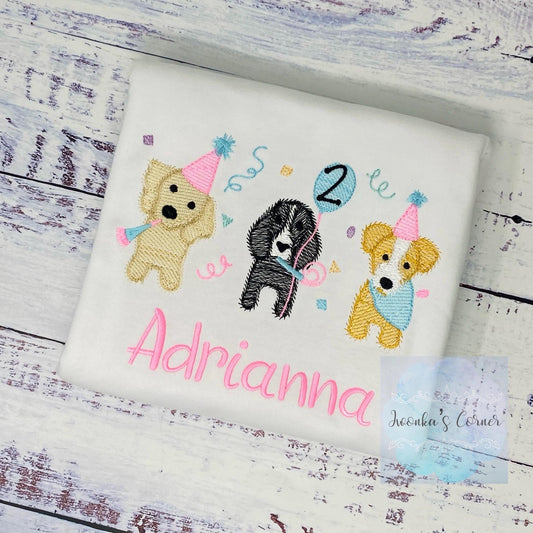 Girl 2nd Birthday Puppy Theme Embroidery shirt,