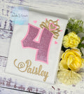 Girl 4th birthday shirt with princess tiara number, Rainbow, Pink Number Princesse Tiara Shirt, Any Age birthday outfit,