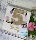 Girl 5th Birthday Shirt with Make up, Salon, Spa Birthday Shirt, Number cosmetics, Lipstick Powder Brush, Make up Birthday Party
