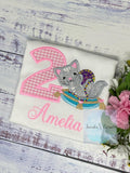 Girl 2nd birthday Personalized Embroidery Shirt, Custom Name, Age, Cat, Magic Carpet Design, Baby Girl Birthday Outfit, T shirt with Kitten