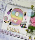 Girl Birthday Shirt with Make up, Salon, Spa Birthday Shirt, Number cosmetics, Lipstick Powder Brush, Make up Birthday Party