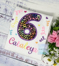 Girl 6th birthday shirt with cheetah print and number, Rainbow Cheetah embroidery, Leopard print shirt, Made for any age, Pastel Cheetah,