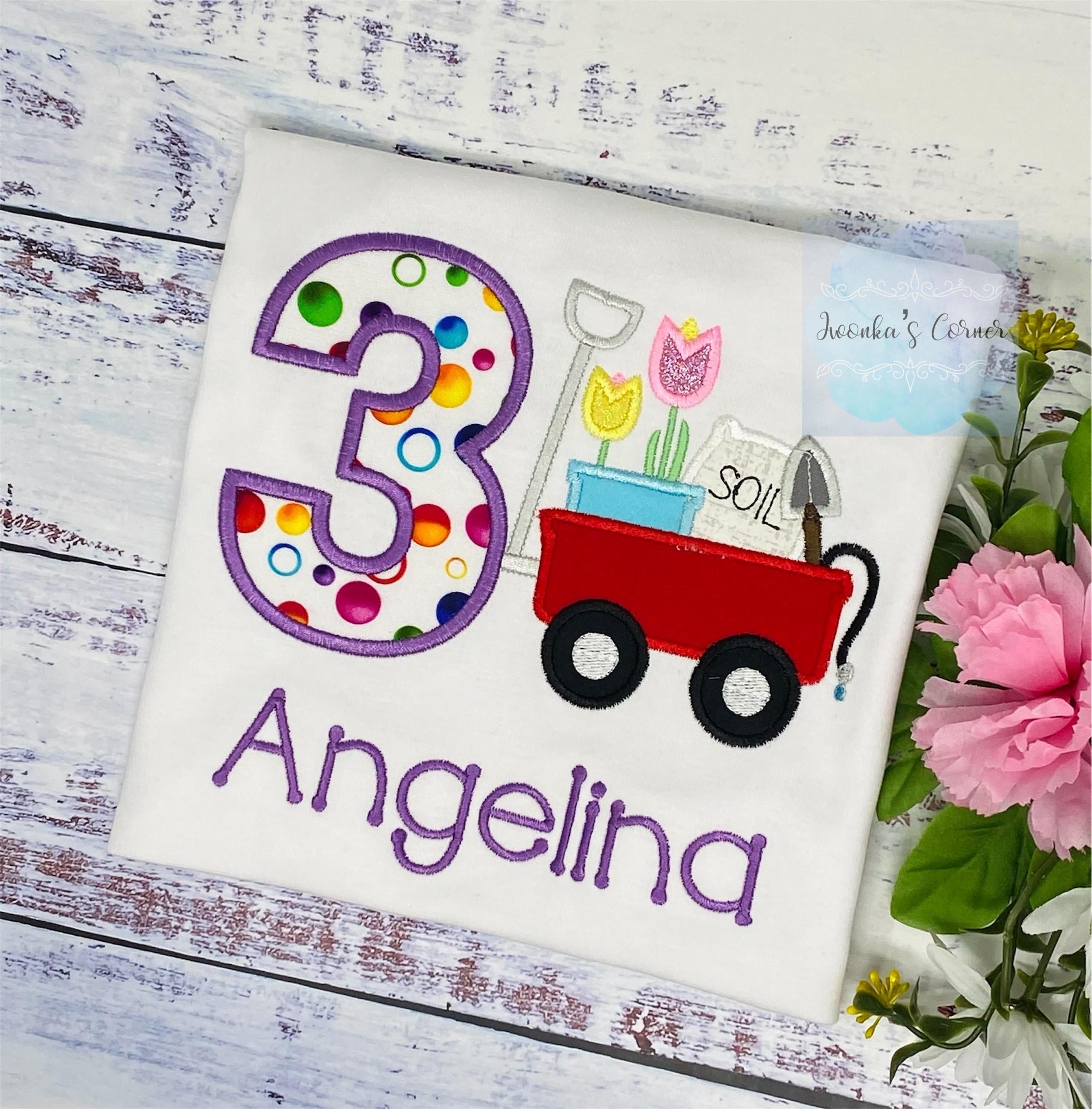Girl 3rd birthday Personalized Embroidery Shirt, Any Age, Gardening Cart & Tool Design, Garden Tools Birthday, T shirt with Spring Gardening