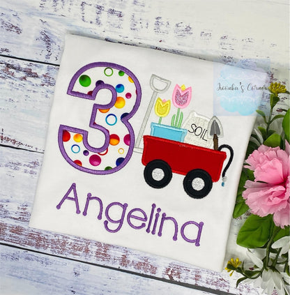 Girl 3rd birthday Personalized Embroidery Shirt, Any Age, Gardening Cart & Tool Design, Garden Tools Birthday, T shirt with Spring Gardening
