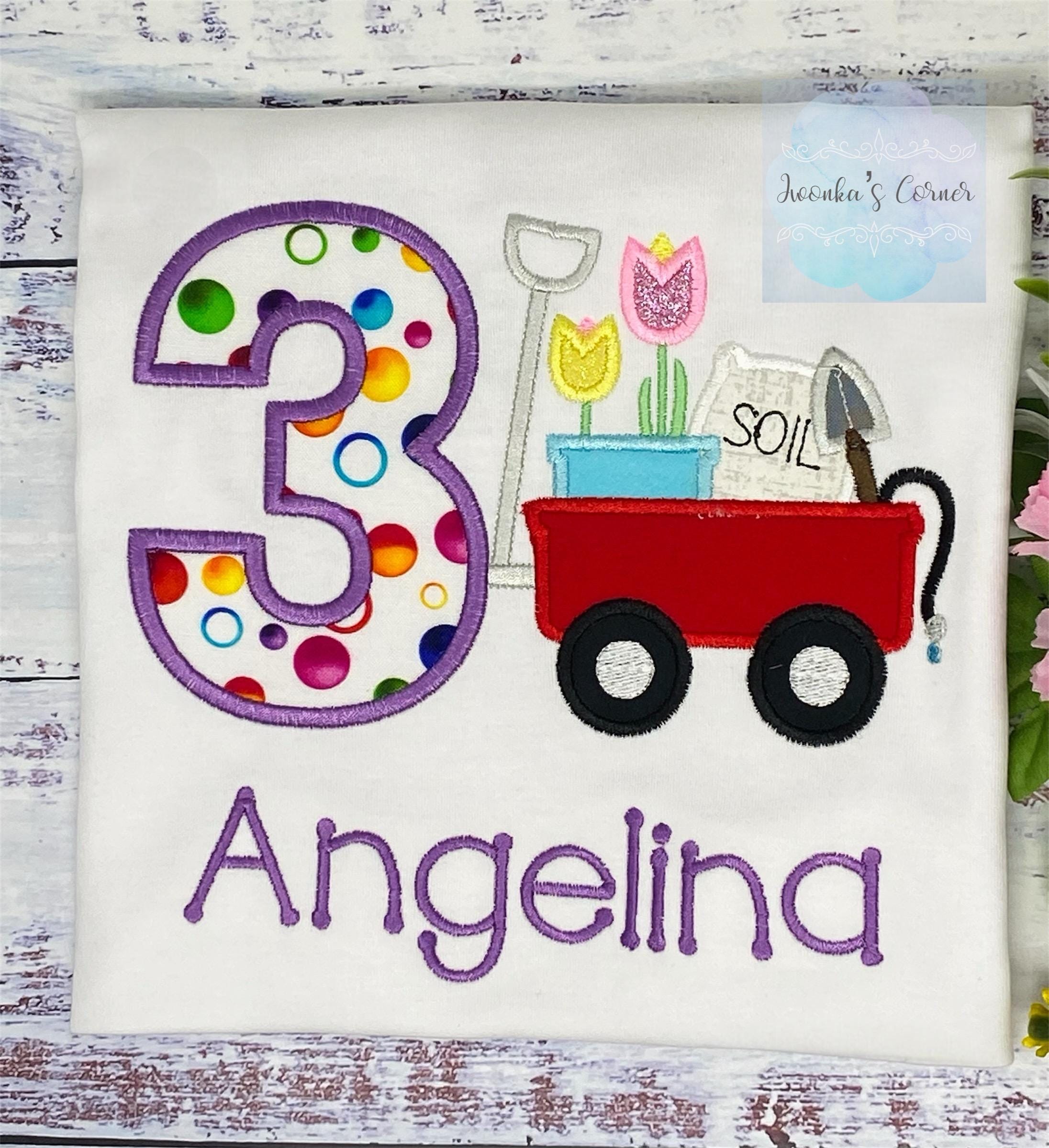 Girl 3rd birthday Personalized Embroidery Shirt, Any Age, Gardening Cart & Tool Design, Garden Tools Birthday, T shirt with Spring Gardening