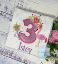 Girl 3rd Princesses and Pink Glitter Flamingo birthday shirt, Princes Tiara Birthday Number, Flamingo Shirt