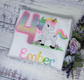 4th Birthday Pastel Filled Stitch Unicorn Shirt, Girl Rainbow Pastel Unicorn Birthday, Gold Horn Uni Gift, Rainbow Unicorn, Any age