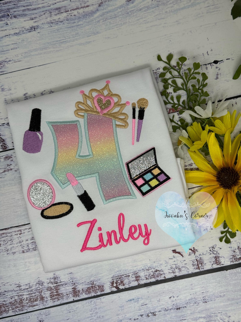 Girl 4th Princesse Birthday Shirt with Make up, Salon, Spa Birthday Tee cosmetics, Lipstick Powder Brush, Make up Birthday Party, Nail Polis