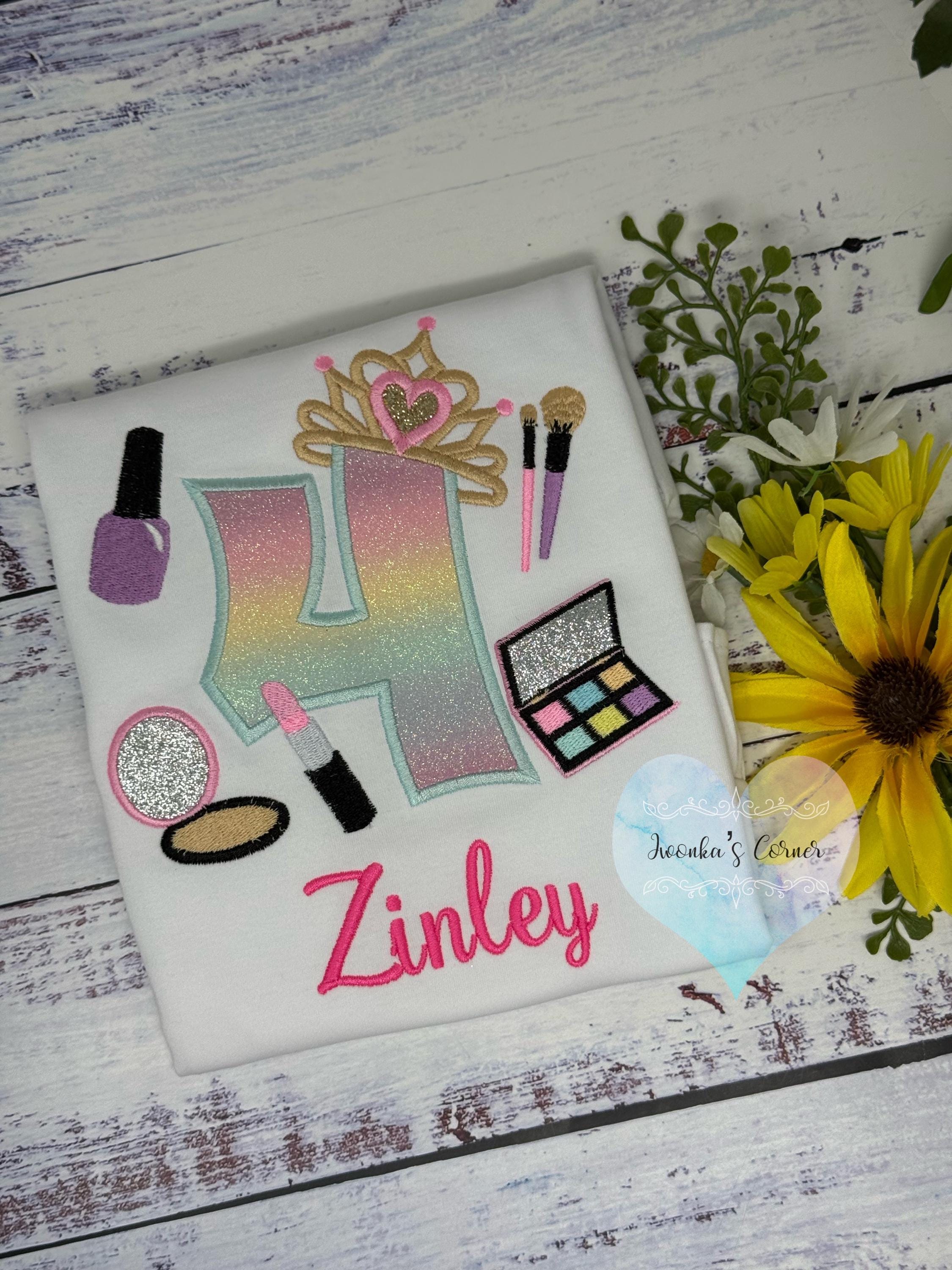 Girl 4th Princesse Birthday Shirt with Make up, Salon, Spa Birthday Tee cosmetics, Lipstick Powder Brush, Make up Birthday Party, Nail Polis