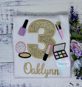 Girl 3rd Birthday Shirt with Make up, Salon, Spa Birthday Tee Number cosmetics, Lipstick Powder Brush, Make up Birthday Party, Nail Polis