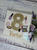 Girl 8th Birthday Shirt with Make up, Salon, Spa Birthday Tee Number cosmetics, Lipstick Powder Brush, Make up Birthday Party, Nail Polish