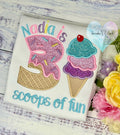 Girl Ice Cream 3 “Scoop of fun” birthday shirt, Sweet Ice Cream cone Theme Party, Pastel sweet birthday tee, Two sweet, Cherry on the top