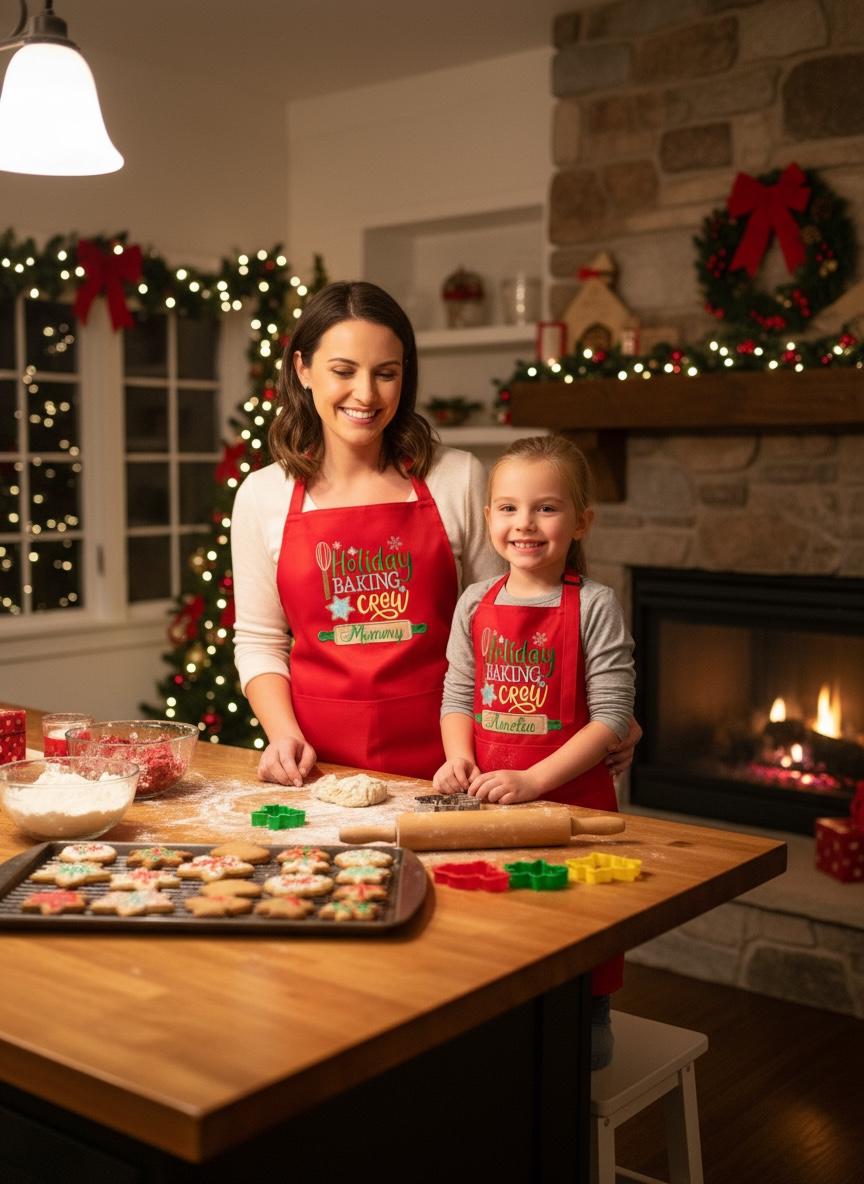 Christmas Personalized Kids and Adult Aprons, Embroidered Apron, Holiday Gift, Baking Crew Apron