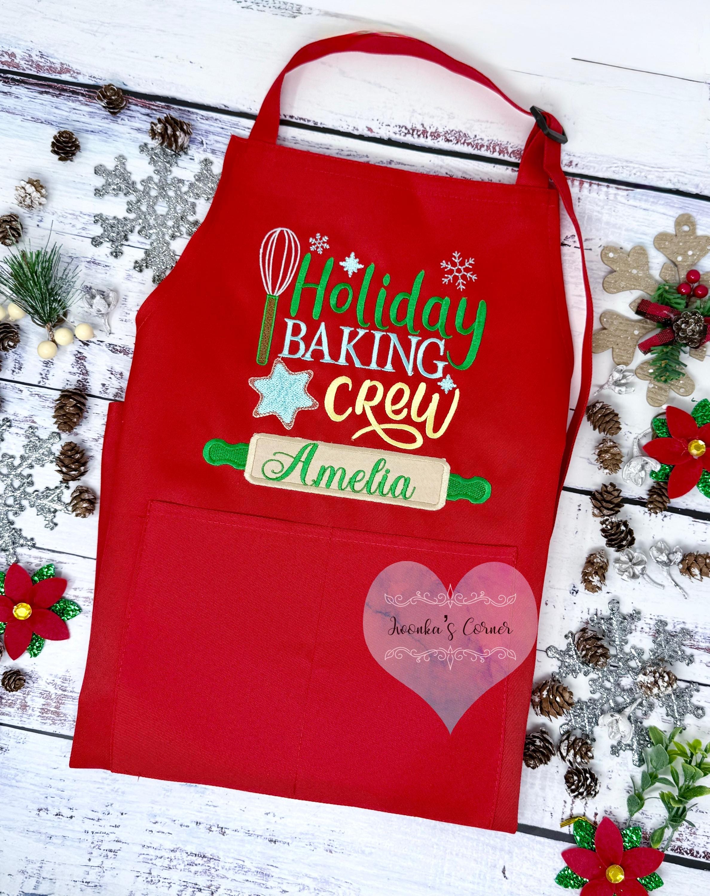 Christmas Personalized Kids and Adult Aprons, Embroidered Apron, Holiday Gift, Baking Crew Apron