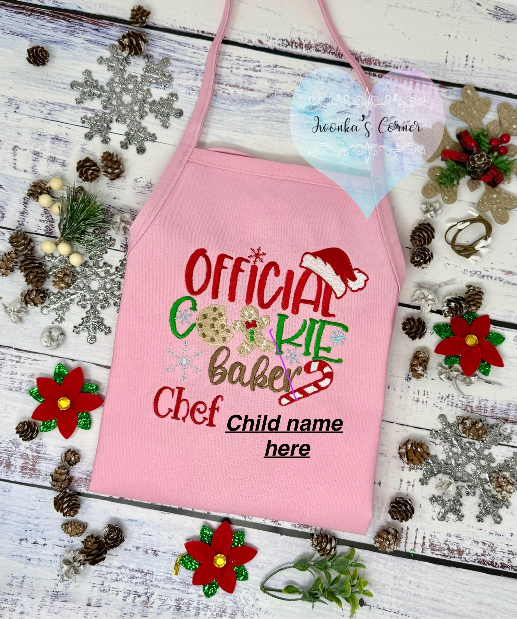 Christmas Personalized Kids Aprons, Embroidered Apron, Baking Crew Apron