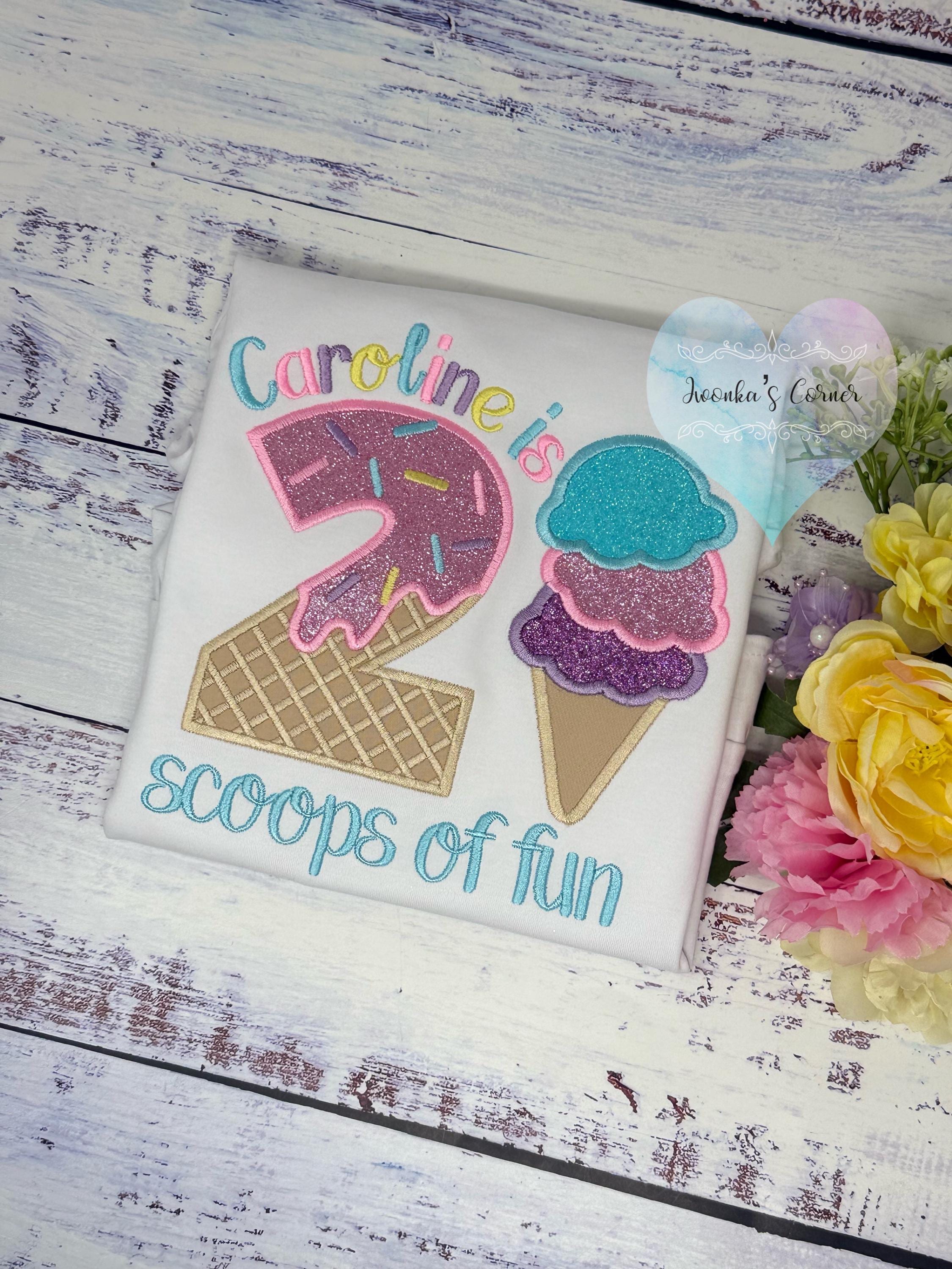Girl Ice Cream 2 Scoops of fun birthday shirt, Sweet Ice Cream cone Theme Party, Pastel ice cream scoops, Twoo sweet birthday tee