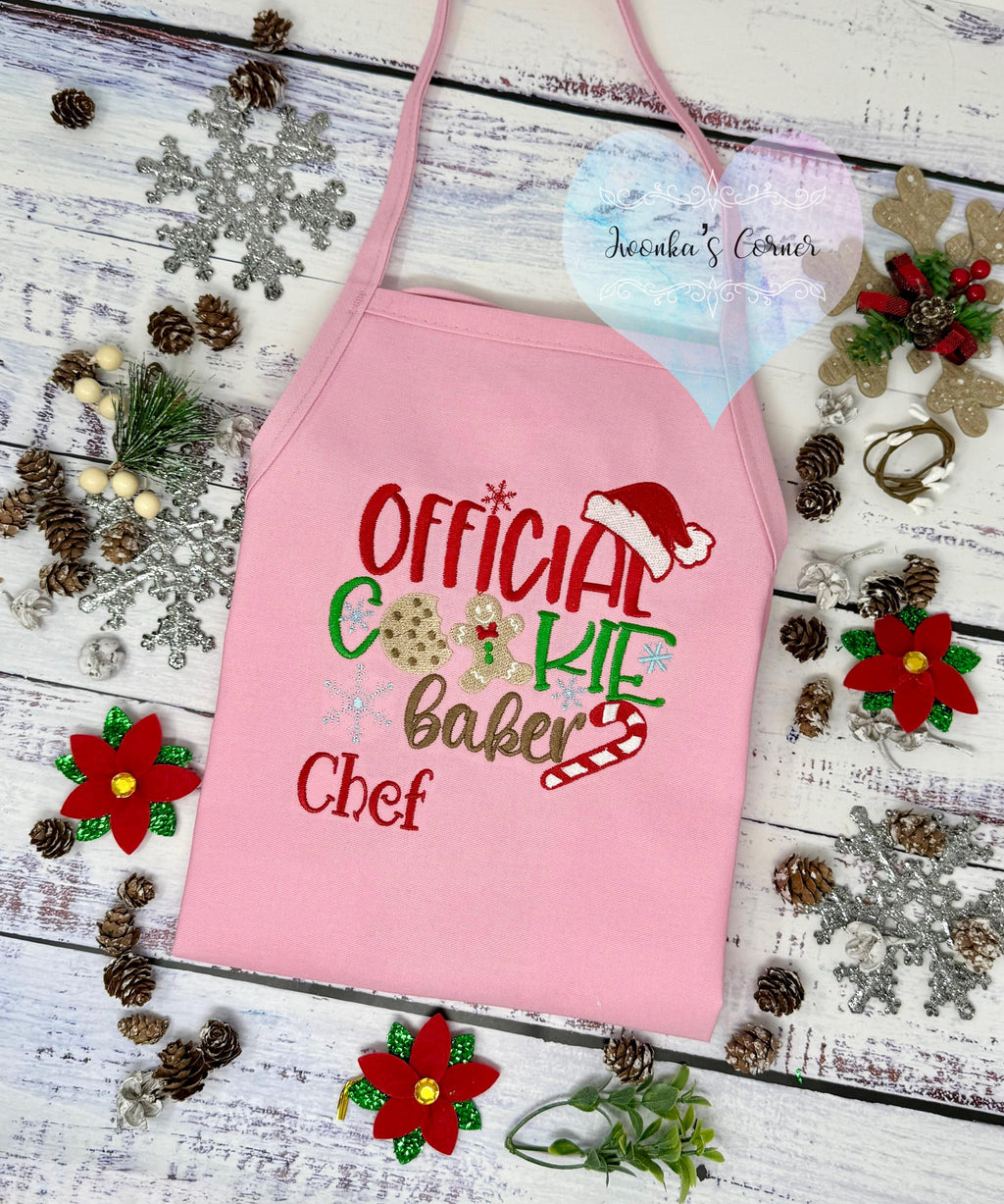Christmas Personalized Kids Aprons, Embroidered Apron, Baking Crew Apron