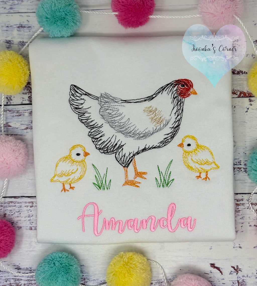 Girl Shirt with Yellow Chicks and a Hen, This Chick tee, Chicken embroidery on toddler shirt