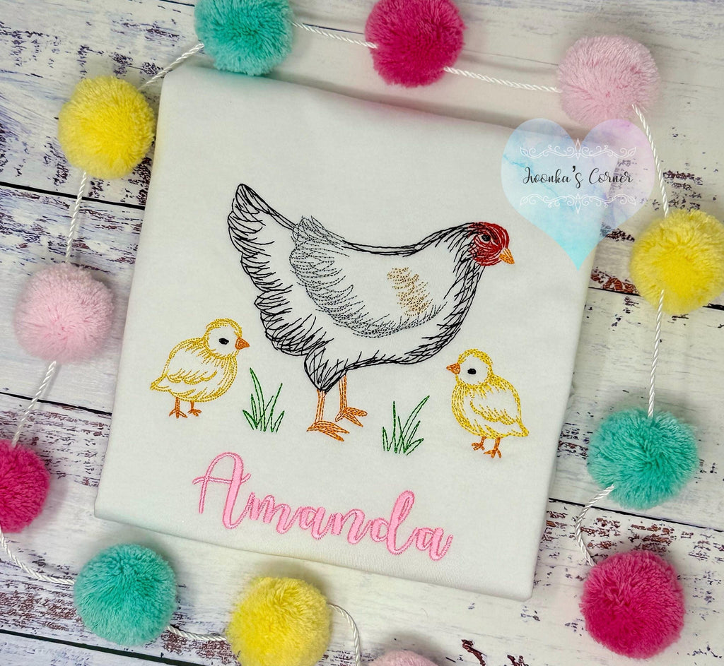 Girl Shirt with Yellow Chicks and a Hen, This Chick tee, Chicken embroidery on toddler shirt