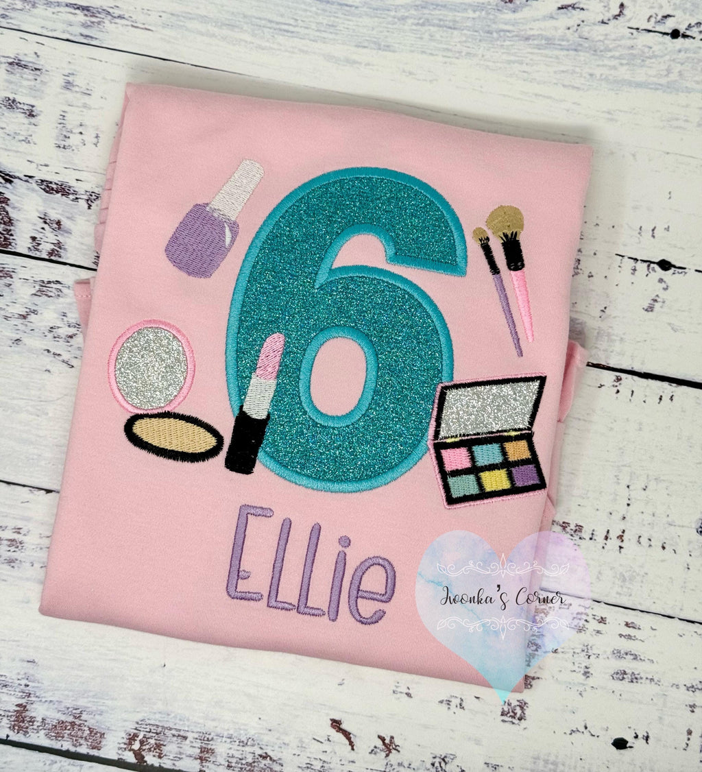 Girl 5th Birthday Shirt with Make up, Salon, Spa Birthday Tee Number cosmetics, Lipstick Powder Brush, Make up Birthday Party, Nail Polish