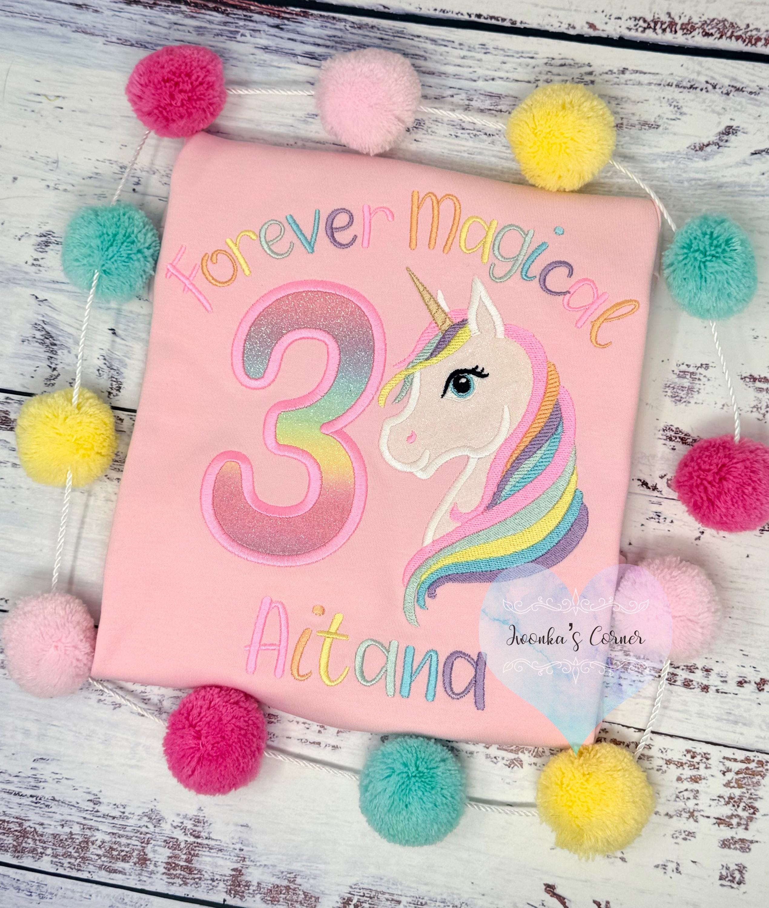 SHIPPING NEXT DAY, Girl 3rd Birthday Pastel Unicorn and number Tee, Forever Magical Rainbow Pastel Unicorn Birthday,