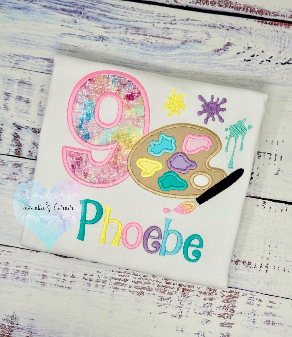 Girl Birthday Shirt Pastel Paint Palette and number, Art Painting Brush