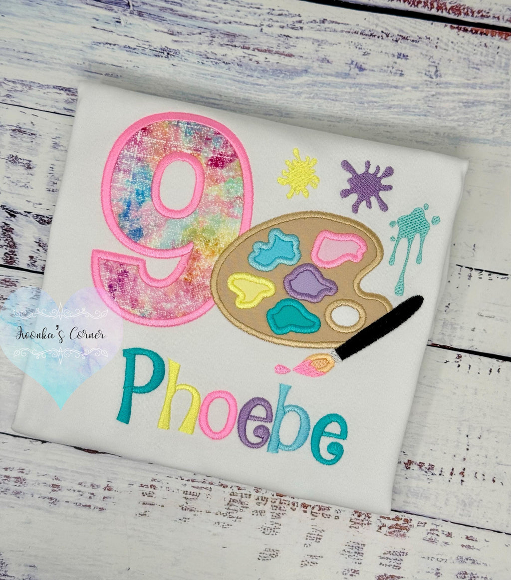 Girl Birthday Shirt Pastel Paint Palette and number, Art Painting Brush
