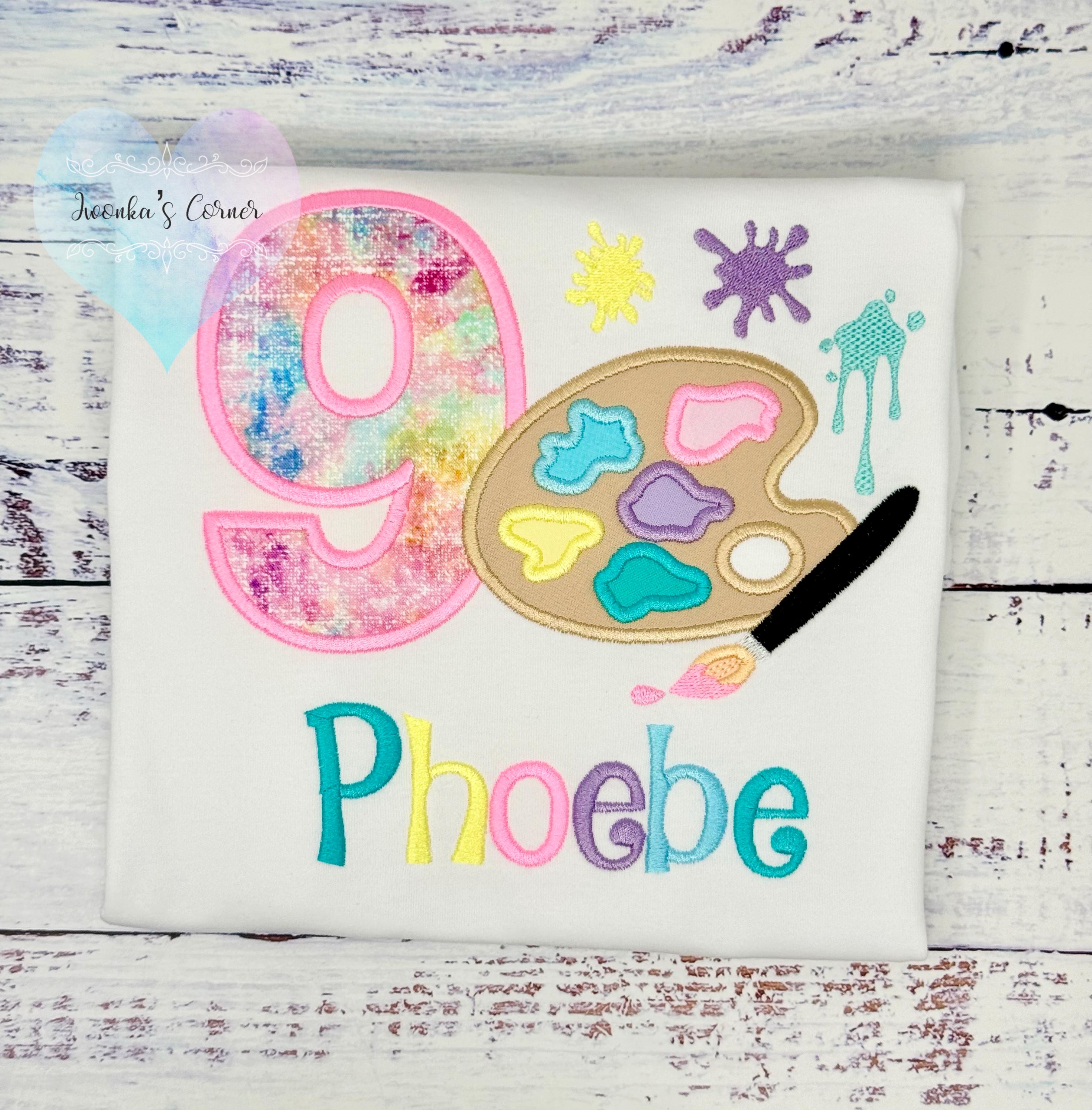 Girl Birthday Shirt Pastel Paint Palette and number, Art Painting Brush