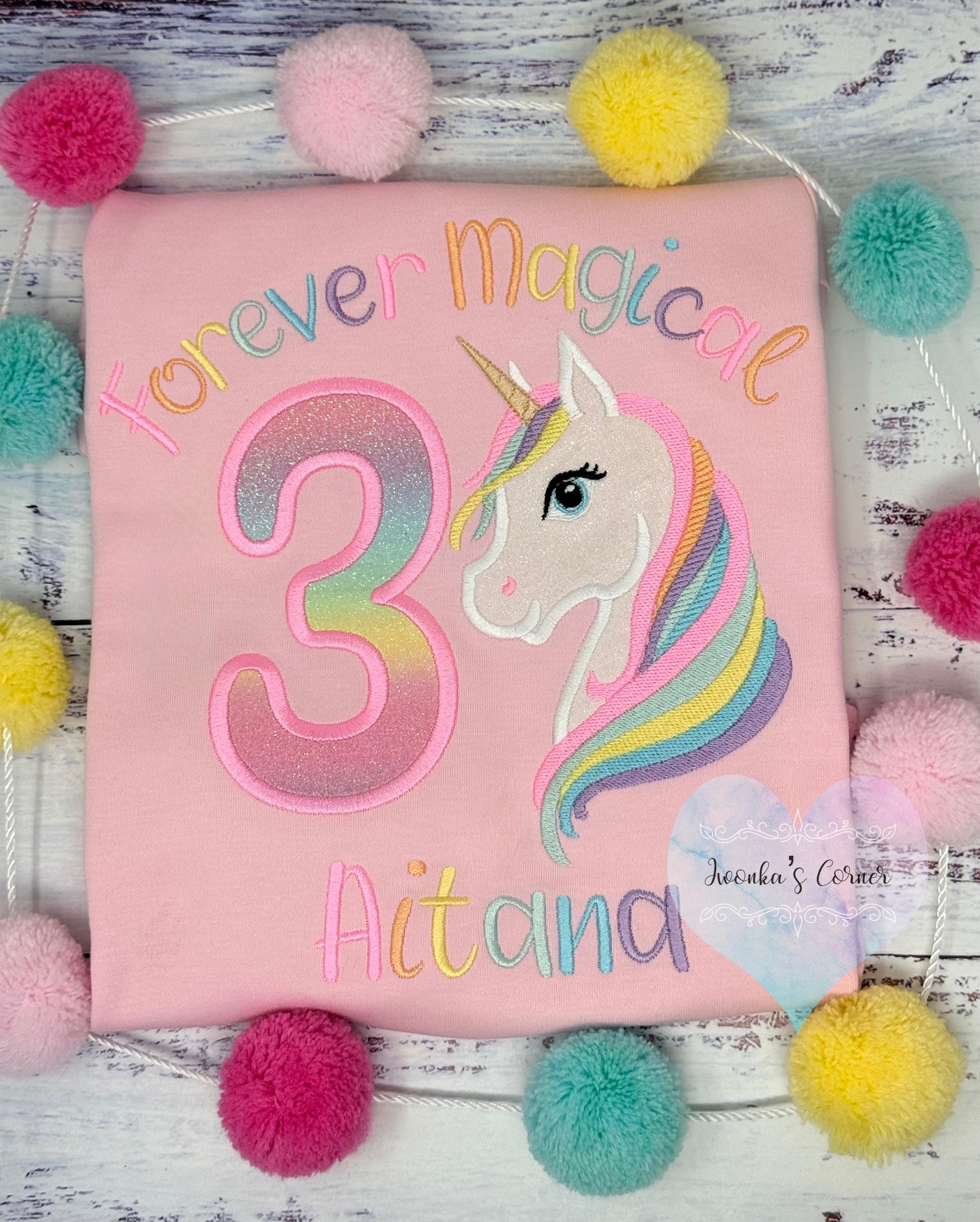 SHIPPING NEXT DAY, Girl 3rd Birthday Pastel Unicorn and number Tee, Forever Magical Rainbow Pastel Unicorn Birthday,