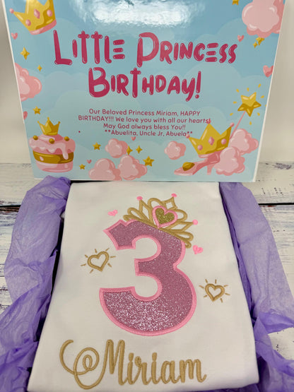 3rd Birthday Girl Outfit, Princess Birthday Shirt, Number with Tiara, Pink Princess Birthday Shirt, Princess Birthday Party