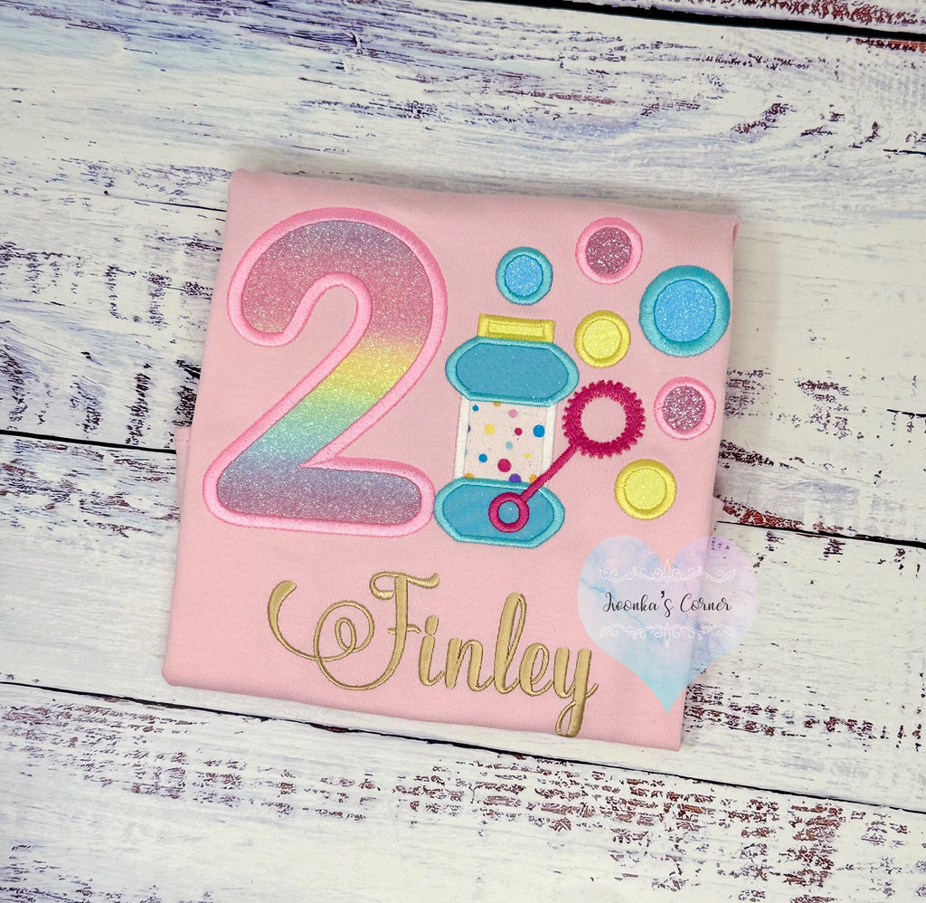 Girls 2nd Birthday Shirt with Bubbles, Blown Bubbles applique, Blowing bubbles wand shirt